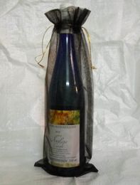 200 Pcs Noir Organza Sac Cadeau Pochette Organza Faveur De Mariage 14X35cm Sacs de bouteille de vin (ou Mélanger les couleurs)