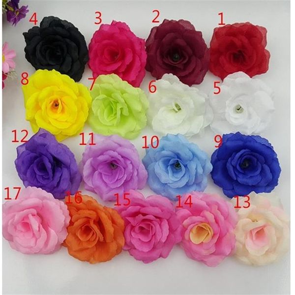 200 pc's Lot 8 cm Bourgondië Artificial Flowers Heads Big Rose Ball Head Broche Festival Wedding Decoratie Silk Flower247Y