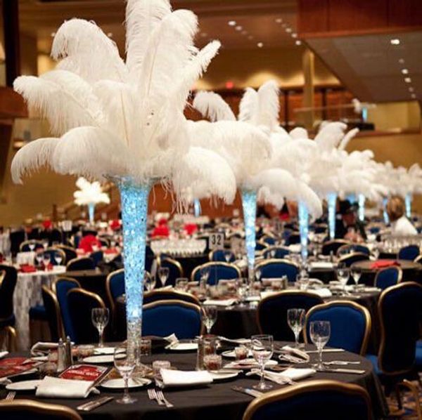 Plume d'autruche blanche 10-12 pouces, 200 pièces par lot, fournitures artisanales, décoration de centres de Table pour fête de mariage, RRE14767