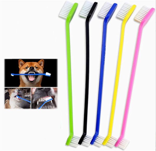 200 PCS Suministros para mascotas Cat Puppy Dog Cepillo de dientes de aseo dental Cepillo de dientes para perros de dos cabezas Cepillo de dientes para gatos Color Envío aleatorio Envío gratuito de DHL FEDEX JL1672