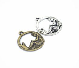 200 pcs Round sirène charms pendentif pour bijourie de bijoux charme 2 couleurs antique bronze antique argent 23 mm6757148