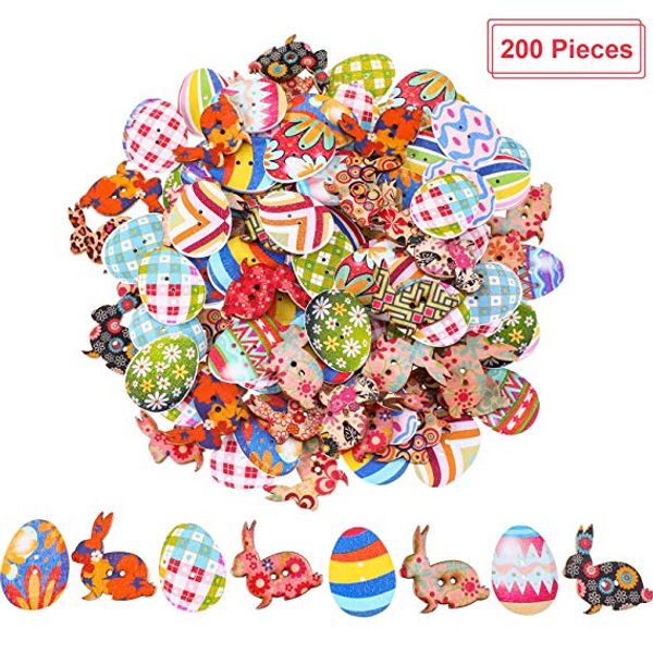 200 Pièces Boutons en Bois de Pâques Eater Bunny Egg Boutons pour Décoration de Pâques et Projets de Bricolage, Multicolore