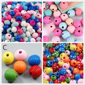 200 stuks / partij multi kleuren natuurlijke houten schroef ronde losse kralen houten kraal sieraden accessoires voor ketting armband kinderen DIY maken