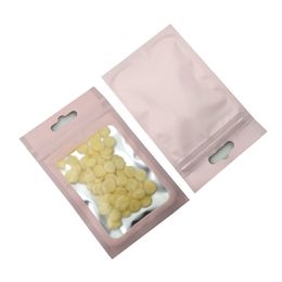 200 stuks mat clear roze aluminium folie ritssluiting lock tas met hang gat zelf zegel snack snoep opslag pouch mylar plastic diversen pouch