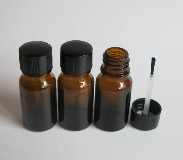 Botella de esmalte de uñas de vidrio ámbar de 200 x 10 ml, recipiente de vidrio marrón de 10 cc, empaque cosmético de vidrio de 1/3 oz