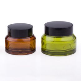 200 x 15 g 30g 50g Amber Groen Blauw Crème Glazen pot met zwarte deksels witte afdichting container cosmetische verpakking pot