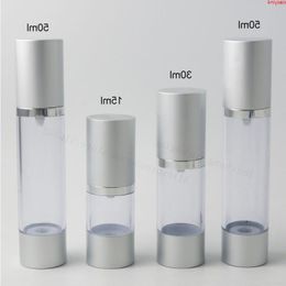 200 x 15 ml 30 ml 50 ml zilver hoogwaardige hervulbare flessen draagbare airless pompdispenserfles voor reislotion hoge kwaliteit Csbki