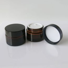 200 x 20g lege oranje make-up glazen pot met zwarte plastic dop witte zegel 20cc bruin crème cosmetische containers verpakking