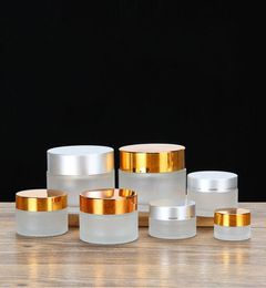 200 X NIEUWE Design Frost Glass Make Up Cream Jar Pot Containers met UV Glanzende Zilveren GLB met White Pad 15G 30G 50G