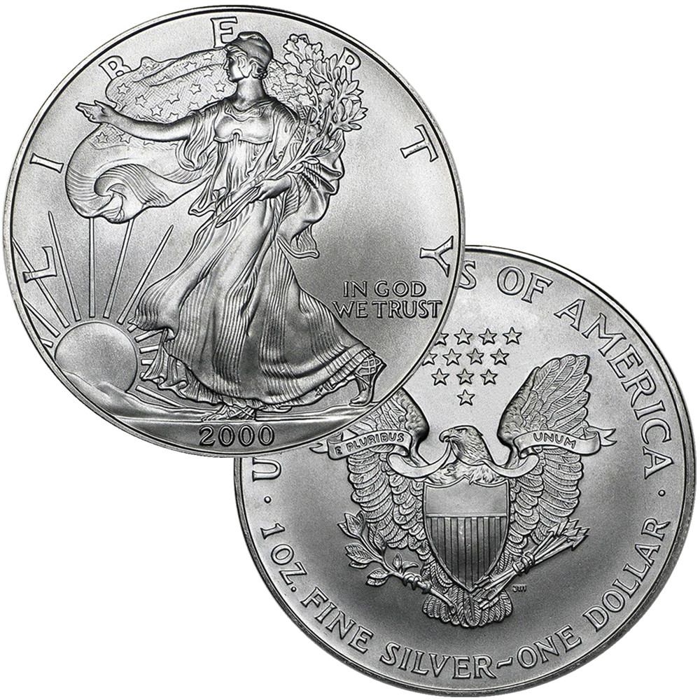 Moneta d'argento 2000 Aquila americana Statua della Libertà da 1 oz