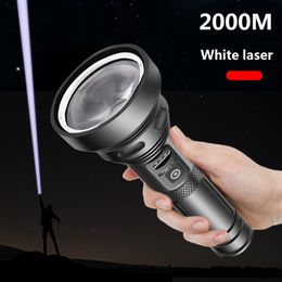 Lampe de poche Laser blanche Led, 2000 mètres, 20 000 000LM, puissante, Zoomable, torche, lumière dure, auto-défense, batterie 18650 26650, lanterne 286Y