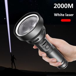 Lampe de poche Led Laser blanc puissant, 2000 mètres, 20 000 000LM, torche Zoomable, lumière dure, auto-défense, batterie 18650 26650, lanterne 259k