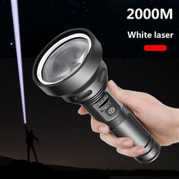 Lampe de poche Laser blanche Led, 2000 mètres, 20 000 000LM, puissante, Zoomable, torche, lumière dure, auto-défense, batterie 18650 26650, lanterne 300S