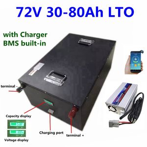 Batterie LTO au Lithium titanate 72V, 20000 cycles, 30ah, 50ah, 60ah, 80ah, avec BMS, pour vélo, scooter, chariot élévateur, moto, Tricycle + chargeur