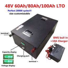 20000 Cycli LTO 48V 60AH 80AH 100AH ​​lithium titanaat batterij met BMS voor omvormer zonnepaneel energie opslag RV + 10A-oplader