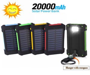 20000 mAh zonne-energiebank Mobiele telefoon snellader met kompas Draagbare reis-powerbank voor Xiaomi Samsung IPhone Hua Wei Pove1805458