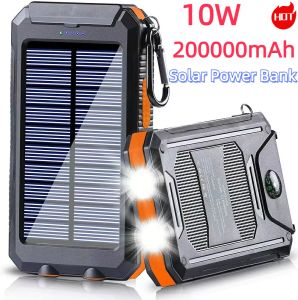 200000mAh Banque d'énergie solaire portable chargeant la banque de pauvreté Trois défenses Chargeur de batterie externe Forte lumière LED Double alimentation USB