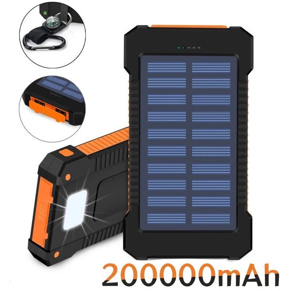 200000MAH Solar Power Bank Capacidad ultra-grande Potencia móvil Portable con Batería externa de Lanyard Battería externa 240419