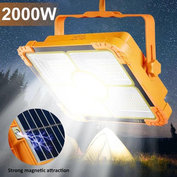 20000LM USB Rechargeable LED Projecteur Solaire avec Aimant Forte Lumière Portable Camping Tente Lampe Travail Réparation Éclairage