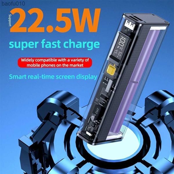 20000mah 22.5W Batería bidireccional PD20W Pantalla inteligente transparente Fuente portátil Punk Multiprotocolo Banco de energía de carga rápida L230619