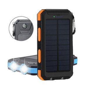 20000 mAh Dual USB Solar Charger Waterdichte LED LED LICHT Mobiele telefoon Zonne -power bank met kompas