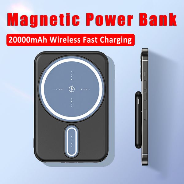 Banco de energía magnético de 20000mAh, Mini cargador portátil de gran capacidad, batería externa de carga inalámbrica rápido para iPhone 12 y 13