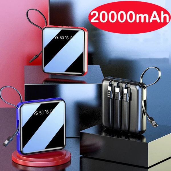 20000mAh Mini batterie externe avec câble Micro USB type C chargeur Portable LED miroir Powerbank batterie externe batterie externe
