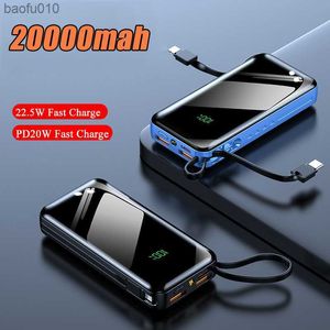 20000 mah Power Bank 22.5 W PD20W Snel Opladen Powerbank Met Zaklamp Externe Batterij Ingebouwde Kabels Poverbank Voor Telefoons L230712