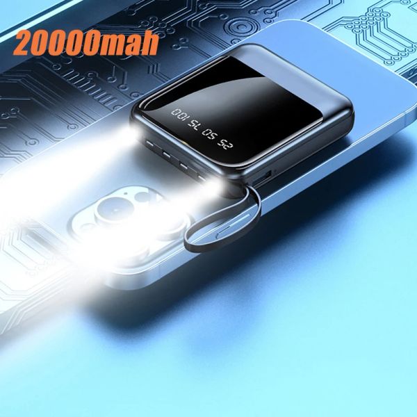 Banco de energía de 20000mah, Cargador rápido, batería externa, pantalla de espejo, pantalla Digital, Powerbank con linterna para iPhone Xiaomi Mi 9