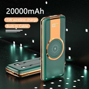 20000mAh Qi Wireless Power Bank PD 20W 22.5W Paquete de batería externa de carga rápida para Powerbank con 2 cables Q230826