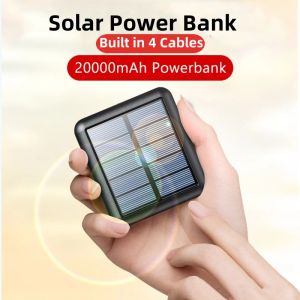 20000mAh banque d'énergie solaire Mini chargeur solaire Portable Powerbank pour iPhone 14 Samsung Xiaomi appauvrbank avec câble batterie de rechange