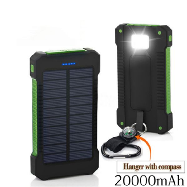 20000mAh banque d'énergie solaire chargeur étanche double USB chargeur externe extérieur Mobile batterie Portable Powerbank