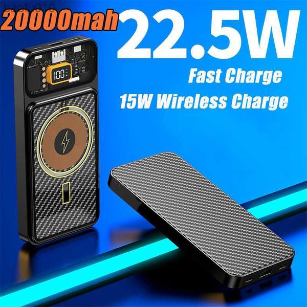 20000mAh Banque de puissance magnétique transparente 22.5W 15W Charge rapide sans fil Powerbank Batterie externe pour iPhone 12 Xiaomi Huawei L230712