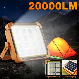 20000lm Superbrillante LED recargable Camping Luz fuerte con carga de energía solar Antorcha portátil Carpa Luz Trabajo
