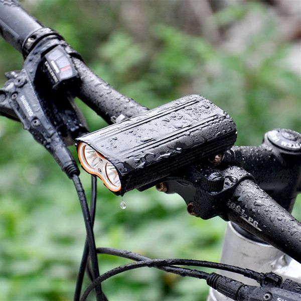Lumière de vélo Rechargeable USB 2000Lumens, lampe de poche de sécurité pour vtt, feux de guidon avant de vélo, 2 supports de montage 258n