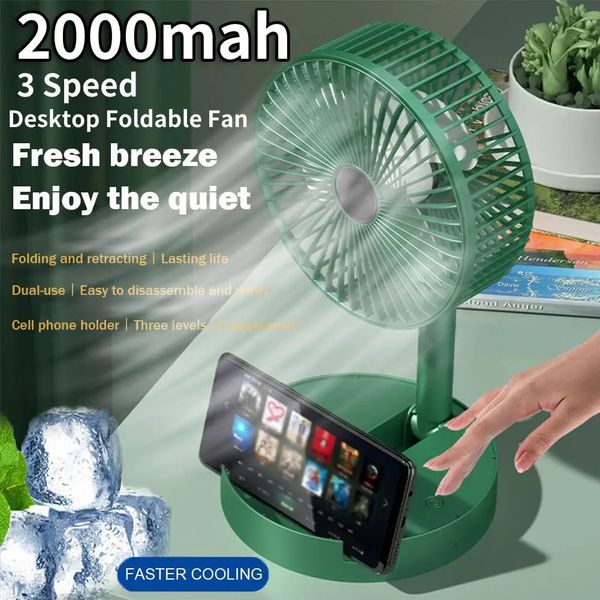 2000mah Bureau de bureau pliable ménage portable USB rechargeable 3 vitesse ventilateur de muet électrique Air climatiseur réglable ventilateur de refroidissement 240415