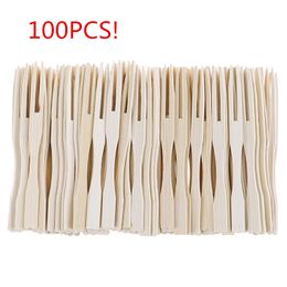 2000pcs Bamboo Wegwerp houten fruit vork dessert cocktail set feest huis huishoudelijke decor decor servies benodigdheden