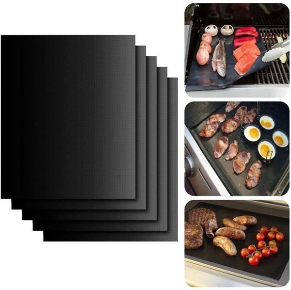 1000 unids BBQ Grill Mat Portátil Antiadherente y Reutilizable Facilita el Asado Fácil 33 * 40 CM 0.2 MM Horno Negro Hotplate Esteras SN2269