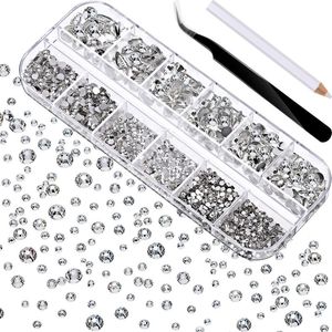 2000 stks Flat AB Crystal Rhinestones Gems Nail Art Decoraties met pincet en puntige pennen Manicure Nail Tools for Crafts Face