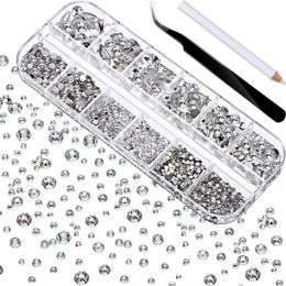 2000 pièces de pierres précieuses plates AB Crystal s, décorations Nail Art avec pince à épiler et stylos à points, outils de manucure pour l'artisanat du visage 231226