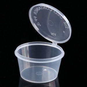 2000pcs Distributeurs de nourriture P1 1oz Récipients de soufflé à condiments en plastique anti-fuite avec couvercles Coupe de portion de 25 ml pour les échantillons de sauces Slime Jello Shot Boîtes de rangement DHL