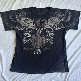 2000S Eestésico Mall Goth E-Gotir Gótico Camiseta Retro Y2K GRUNCE SKIN CROP Tops Indie Impresión gráfica Camiseta de manga corta 240510