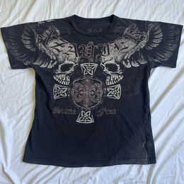 2000S estético Mall gótico Camiseta gótica gótica retro y2k grunge skull tops