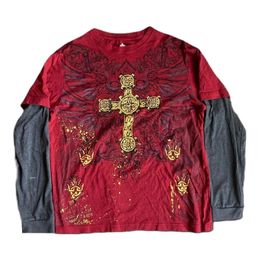 Jaren 2000 Retro Grunge Indie Mall Goth Tees Vintage Grafisch Patchwork T-shirt met lange mouwen Y2K Esthetische Emo Dames Heren Tops Kleding 240124