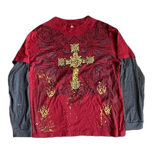 Jaren 2000 Retro Grunge Indie Mall Goth Tees Vintage Grafisch Patchwork T-shirt met lange mouwen Y2K Esthetische Emo Dames Heren Tops Kleding 240119