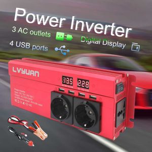 2000W Car Power Inverter Transformer 12 v 220 v EU Plug 3AC Outlets 4 USB Converter Solar Inversor for