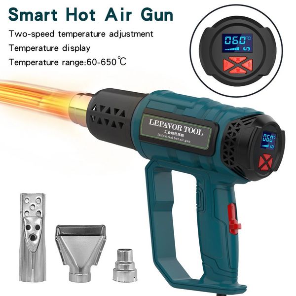 2000W Pistola de aire digital industrial Pistola de calor eléctrica Termorregulador Envoltura termal Soplador térmico Secador Boquilla 220V 240325