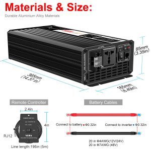 2000W Pure Sine Wave Solar Power Inverter DC 12V 24V 48V tot AC 110V 220V Digital Display