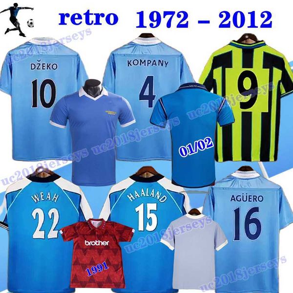 2001 TOURE YAYA BALOTELLI Camisetas de fútbol retro 11 12 ciudad Final clásica 2011 2012 Hombre KUN AGUERO DICKOV TEVEZ HAALAND 98 99 01 camiseta de fútbol vintage KOMPANY