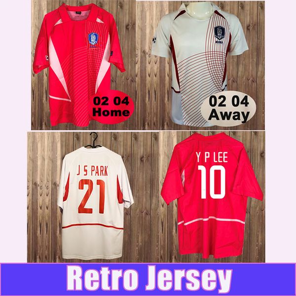 2002 2004 Corée Maillots de Football Rétro J S PARK J H AHM C W KIM M B HONG Y P LEE Accueil Rouge Extérieur Blanc Football Chemises